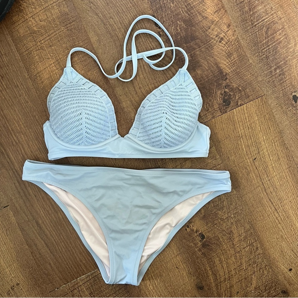 Shade & Shore Crochet Baby Blue Bikini Set 2 Piece